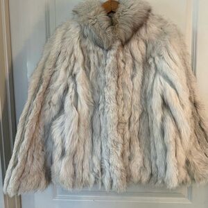 Vintage rare natural blue fox fur coat, cream satin lining, medium